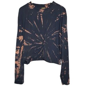 Patrick James Women’s Long Sleeve Cropped Top Blue Tie Dye Bleach